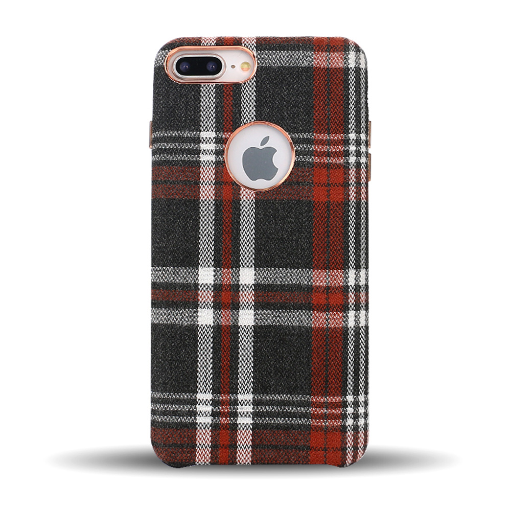 iPhone 8 Plus / 7 Plus Checkered Plaid Fabric Armor PU LEATHER Case (Red)